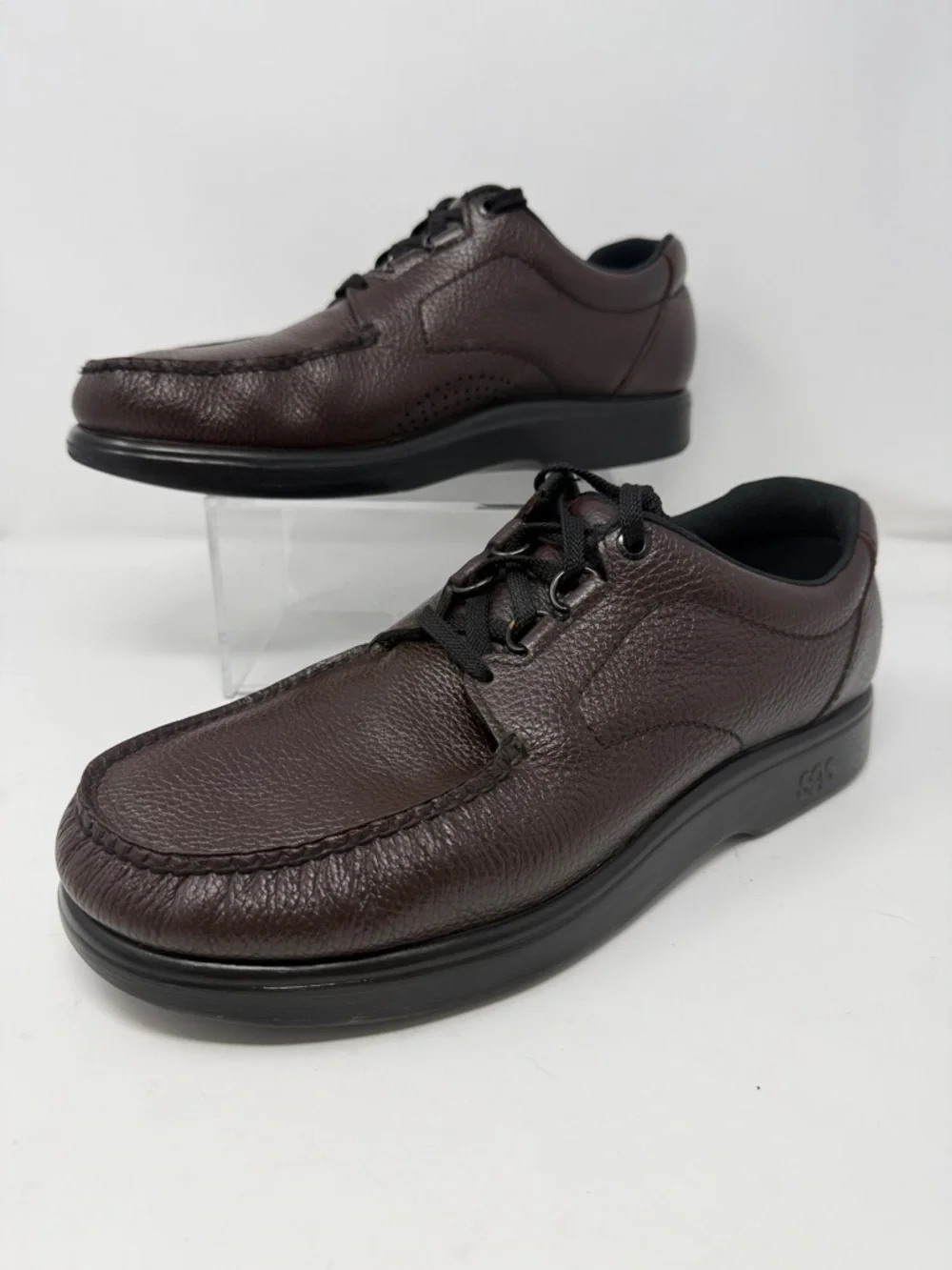 SAS Men's Bout TimeLace-Up Pebbled Leather Shoes in Cordovan Brown size 12